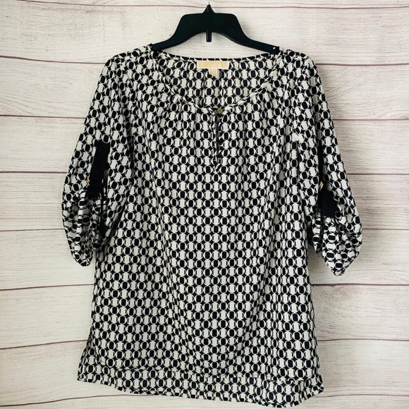 Michael Kors Black and White Blouse with Circular Geometric Pattern Medium - Picture 1 of 6